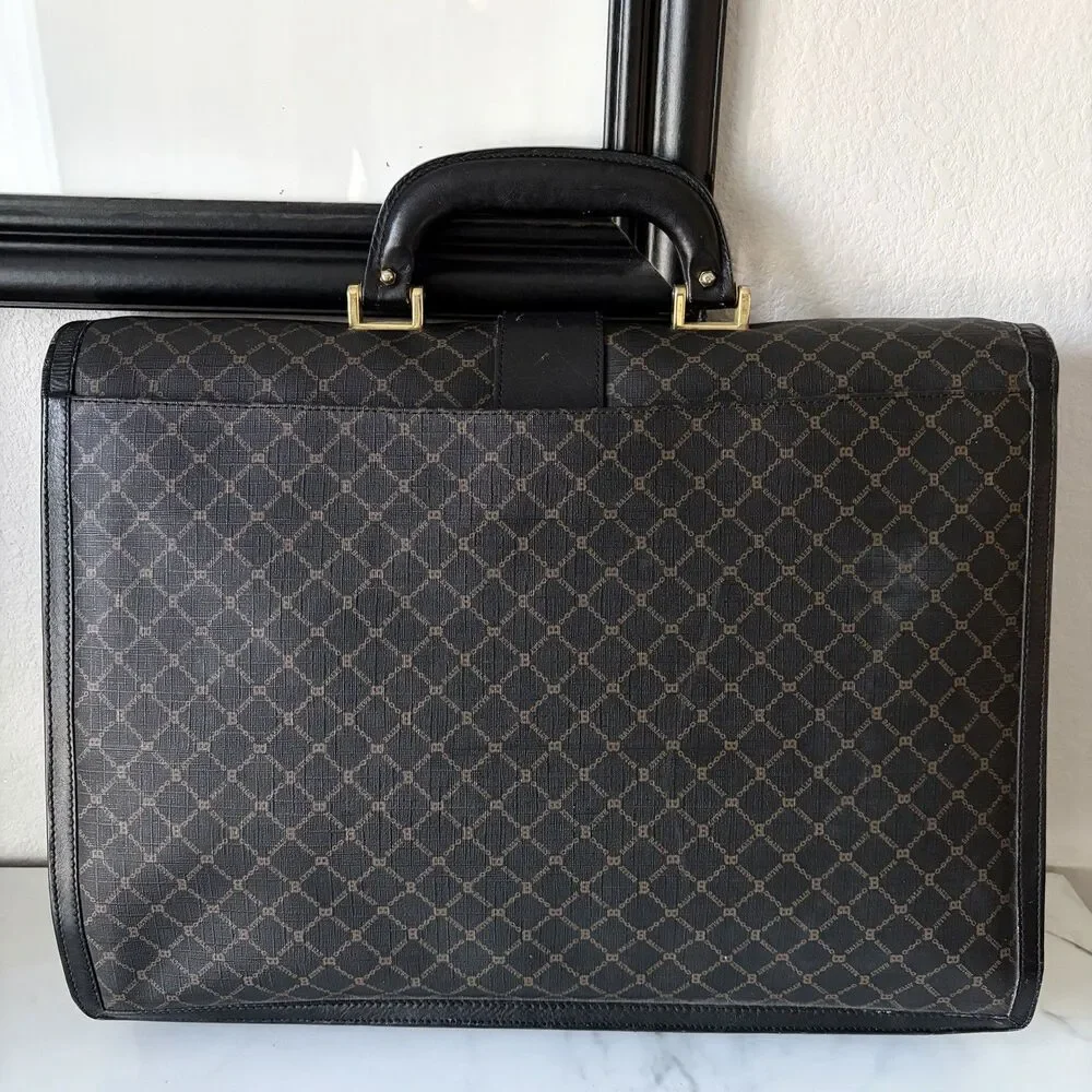 Vintage BALLY Monogram Canvas Leather Briefcase With Key
